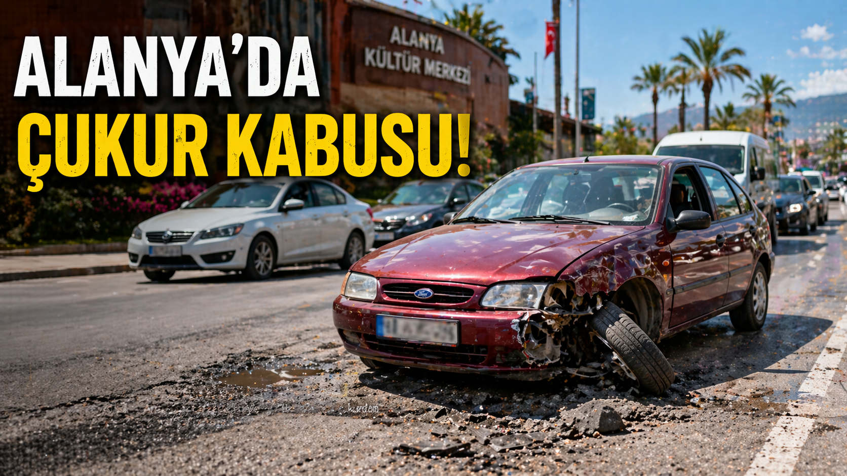 Alanya’da çukur kabusu: Araç perte çıktı!