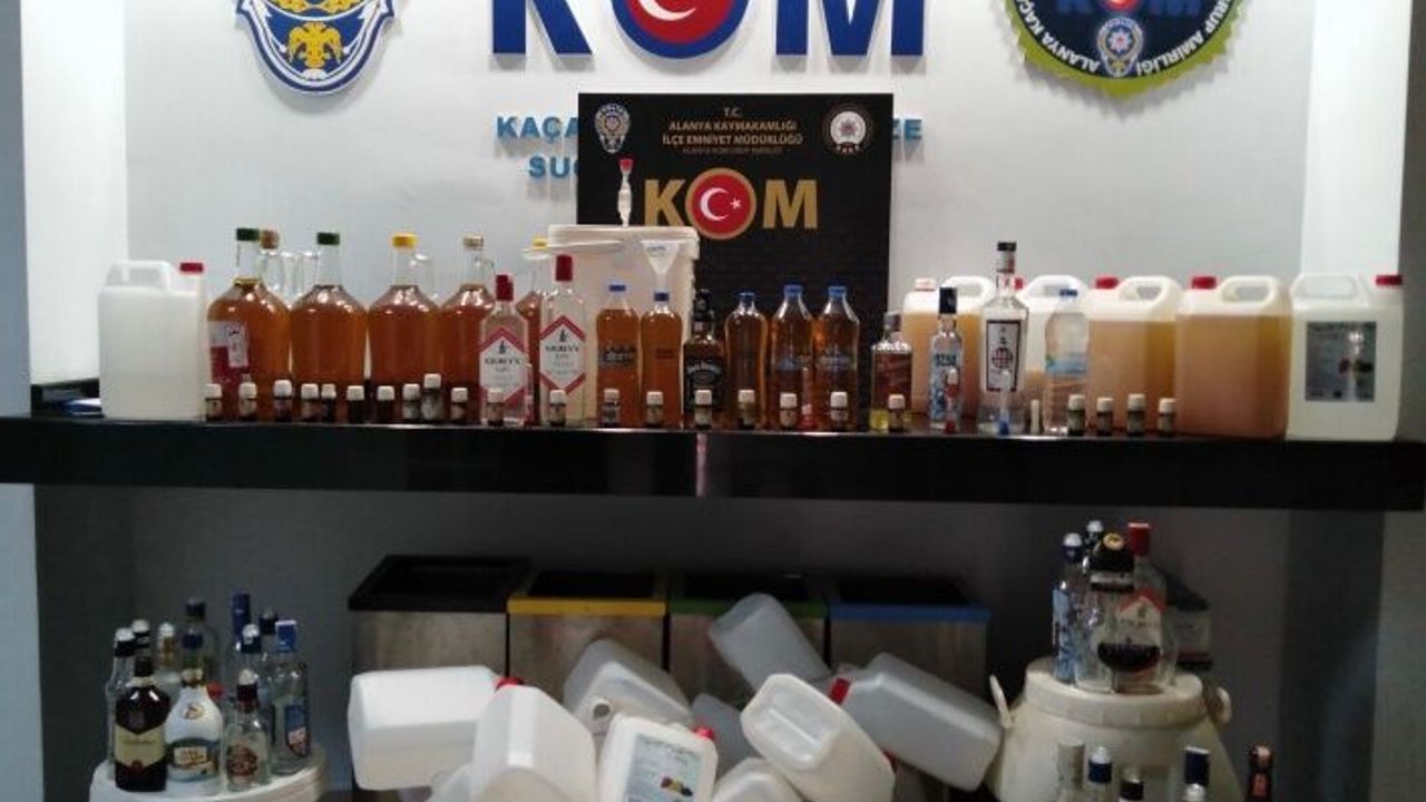Alanya’da sahte içki üretilen eve operasyon!