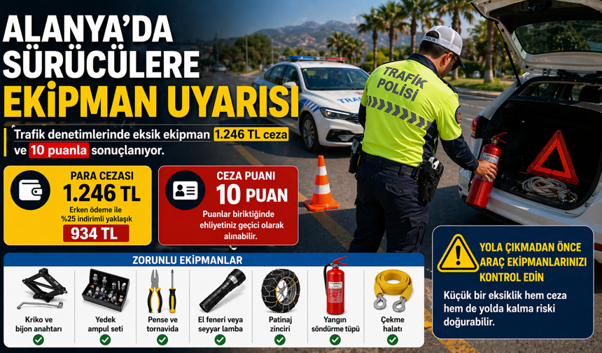 Alanya’da sürücülere ekipman uyarısı